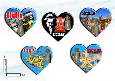 MAGNETE CUORE RESINATO C/BOTTIGLIA SICILIA S/5