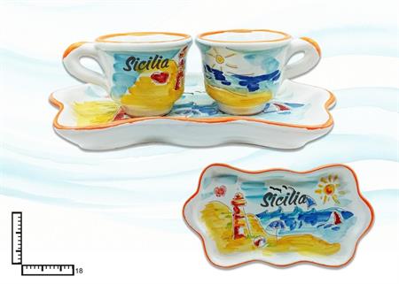 SET CAFFE' CERAMICA X2 OND. L.INCISA SICILIA