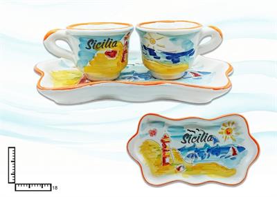 SET CAFFE' CERAMICA X2 OND. L.INCISA SICILIA