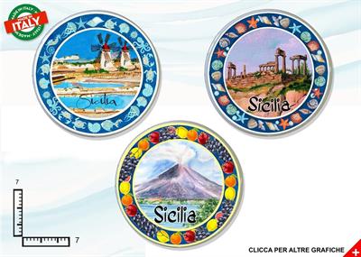 MAGNETE PIATTINO CERAMICA CM7 VEDUTE SICILIA ASSORTIMENTO