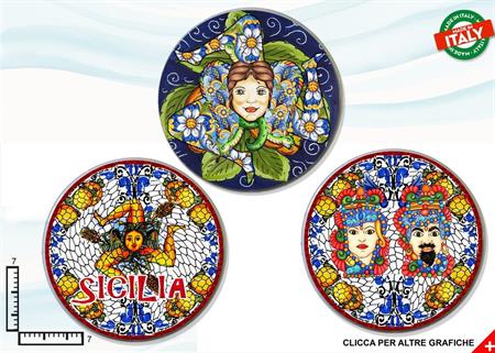 MAGNETE PIATTINO CERAMICA CM7 TRINACRIA MORI SICILIA ASSORTI