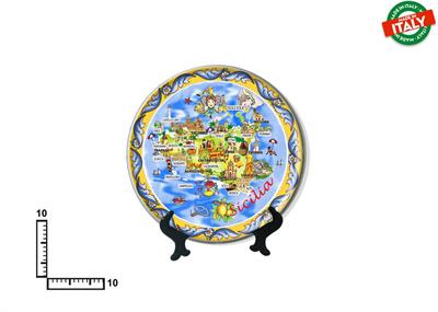 PIATTO CERAMICA CM10 CARTINA SICILIA