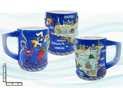MUG CERAMICA RILIEVO CORDA CM13X10 CARTINA SICILIA