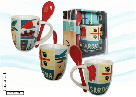 TAZZINA CERAMICA C/CUCCHIAINO ROSSO SARDEGNA