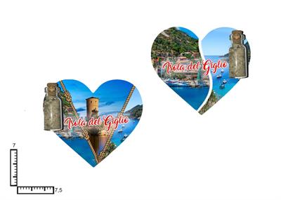 MAGNETE CUORE RESINATO C/BOTTIGLIA ISOLA DEL GIGLIO