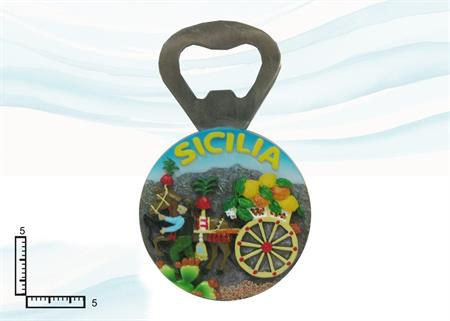 MAGNETE RESINA APRIBOTTIGLIE TONDO CARRETTO SICILIA