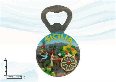 MAGNETE RESINA APRIBOTTIGLIE TONDO CARRETTO SICILIA
