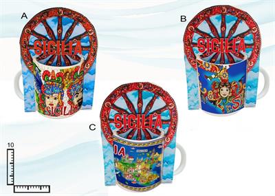 MUG SUBLIMAZIONE BIANCO CM9X8.5 C/BLISTER RUOTA SICILIA S/3