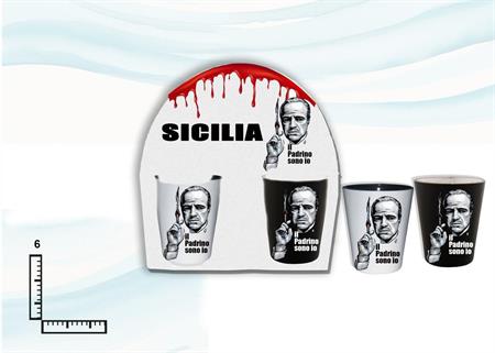 COPPIA BICCHIERINI VETRO BIANCO/NERO IN BLISTER SICILIA