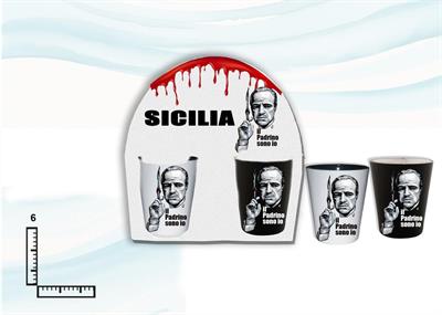 COPPIA BICCHIERINI VETRO BIANCO/NERO IN BLISTER SICILIA