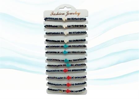 BRACCIALE PERLINE NERO C/CROCETTA COLORATA CARD12PZ