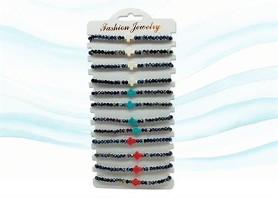 BRACCIALE PERLINE NERO C/CROCETTA COLORATA CARD12PZ