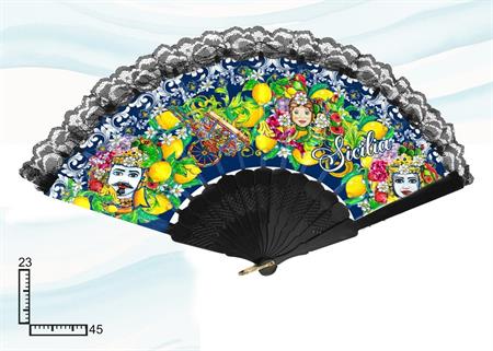 VENTAGLIO PLASTICA NERO CON PIZZO SICILIA TRIN/MORI