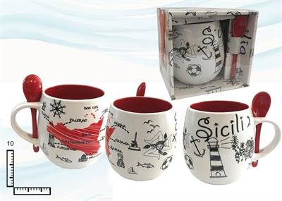 MUG BOMBATO C/CUCCHIAINO H11CM S/2 SICILIA