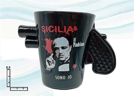 BICCHIERE VETRO NERO PISTOLA H CM8.5 SICILIA