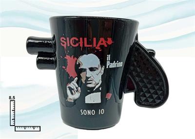 BICCHIERE VETRO NERO PISTOLA H CM8.5 SICILIA