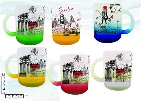 MUG VETRO SAT.COLORATO SUBL.S/6 SICILIA