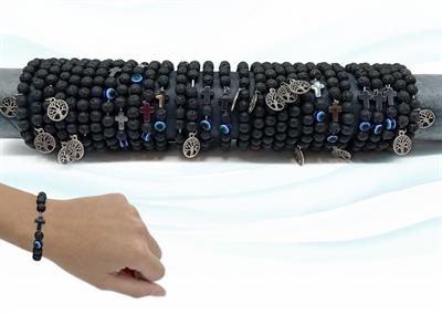 BRACCIALE PIETRE COLORATE C/CROCE TUBO 60PZ