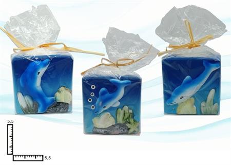 PORTACANDELA BLU CERAMICA C/DELFINO