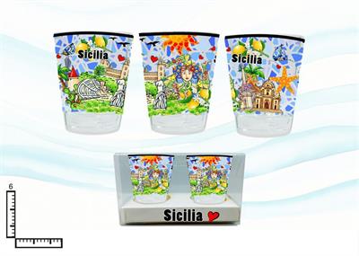 COPPIA BICCHIERINI VETRO TRASP.C/FIL.SICILIA MOS.