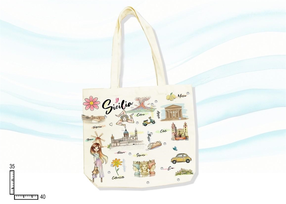 SHOPPER COTONE NATURALE C/STRASS SICILIA