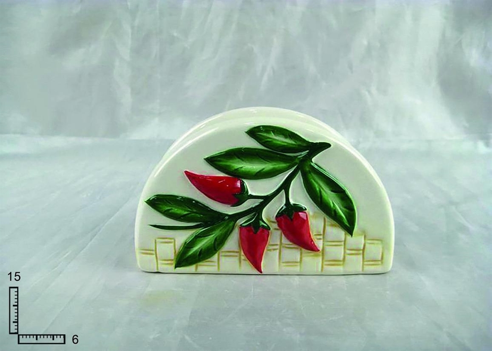 PORTA TOVAGLIOLI CERAMICA BIANCA CON RILIEVO PEPERONCINO