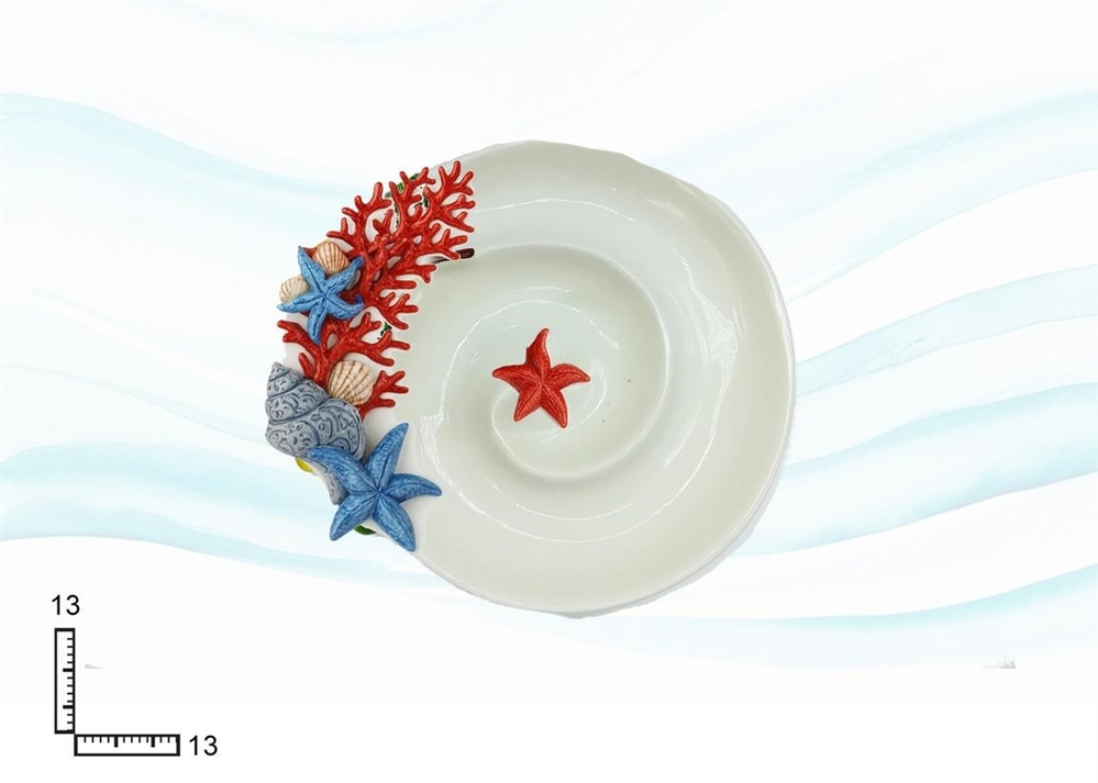 PIATTO SPIRALE CERAMICA BIANCA CON R.CORALLO