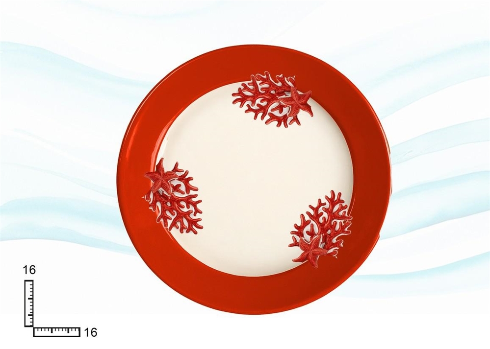 PIATTO CERAMICA CON R.CORALLO 15.5*15.5*2.3