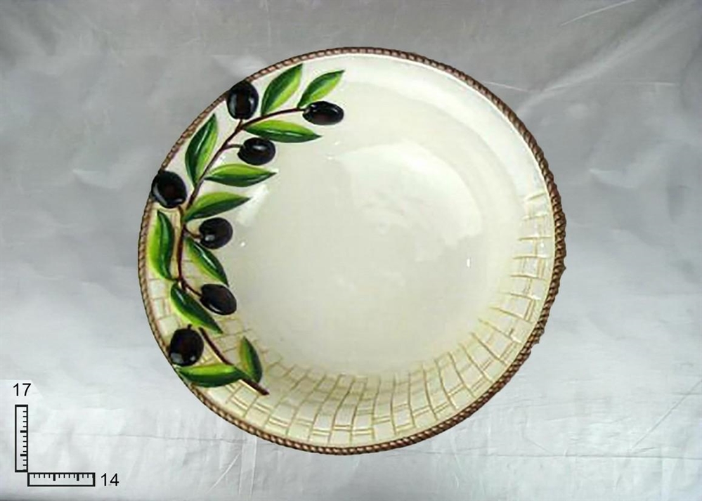 PIATTO CERAMICA BIANCA CON R.OLIVE 16.9*13.9*5