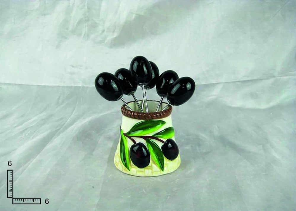 PORTA STUZZICADENTI C/FORCHETTINE CERAMICA BIANCA F.OLIVE