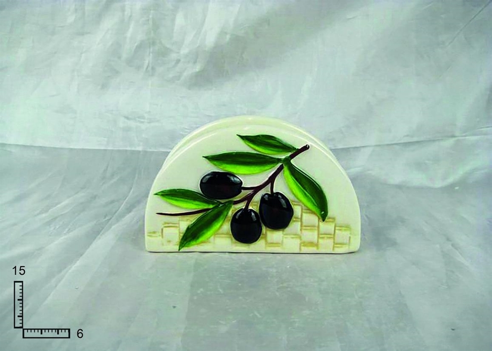 PORTA TOVAGLIOLI CERAMICA BIANCA CON RILIEVO OLIVE