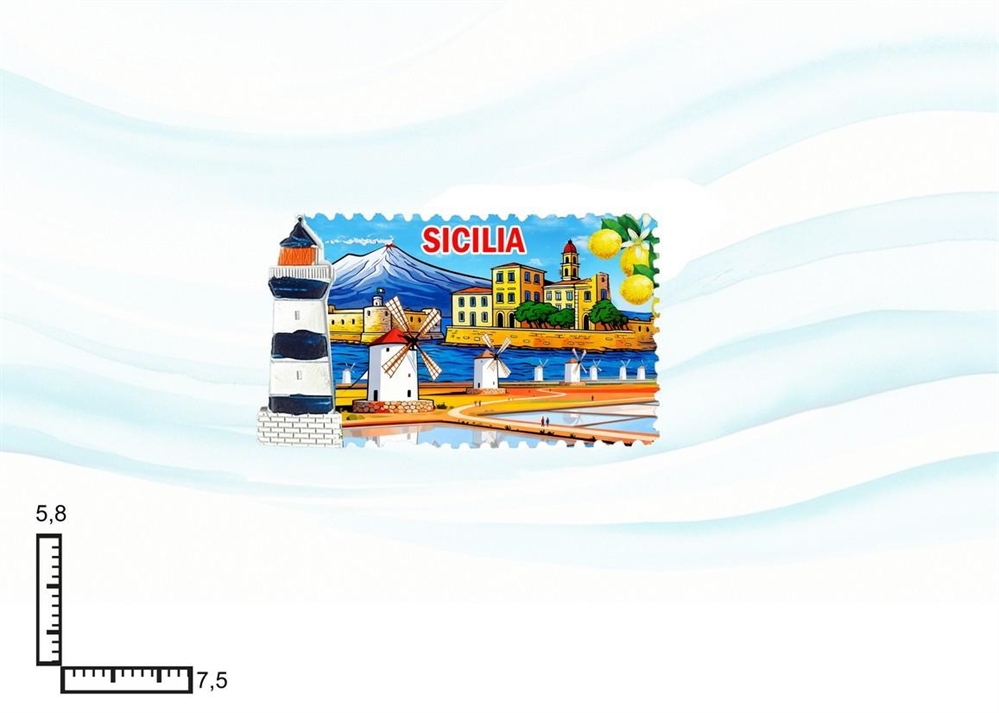MAGNETE RESINA FRANCOBOLLO FARO SICILIA
