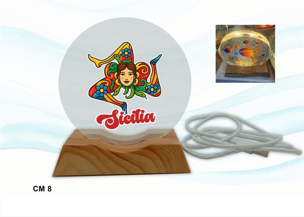 LAMPADA VETRO BASE EFF.LEGNO CM8 SICILIA