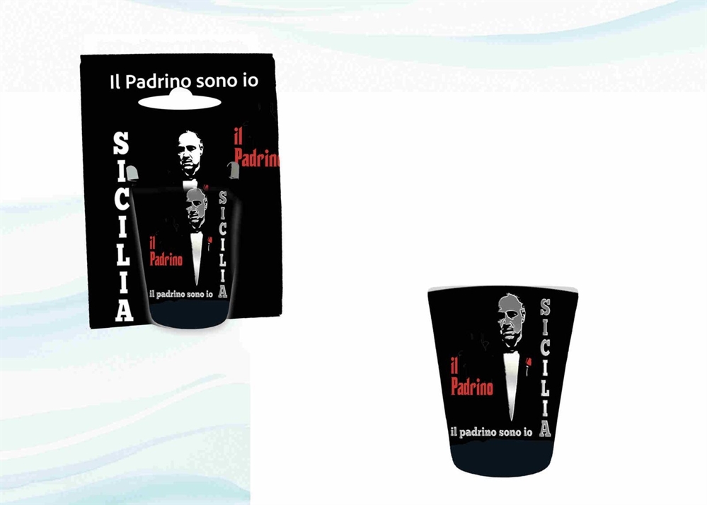 BICCHIERINO VETRO NERO SICILIA PADRINO IN BLISTER