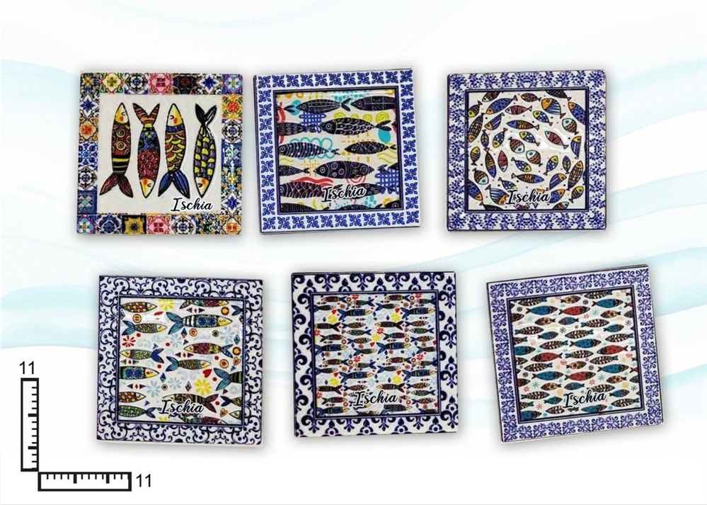 SOTTOBICCHIERI QUADRATO CERAMICA PESCI ISCHIA S/6