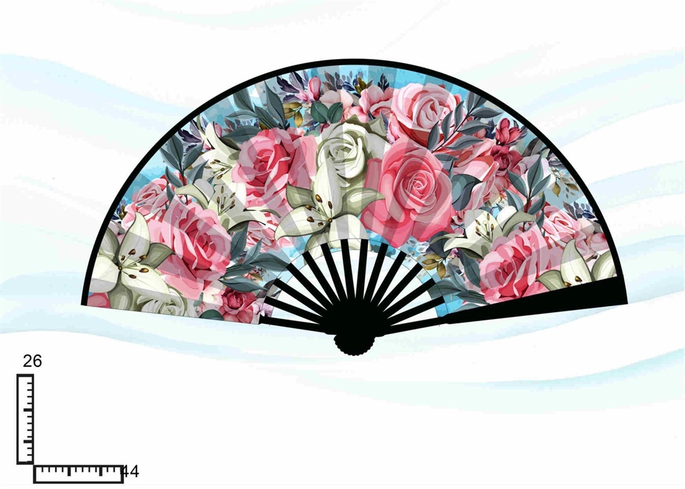 VENTAGLIO PLASTICA DOPPIA STAMPA ROSE