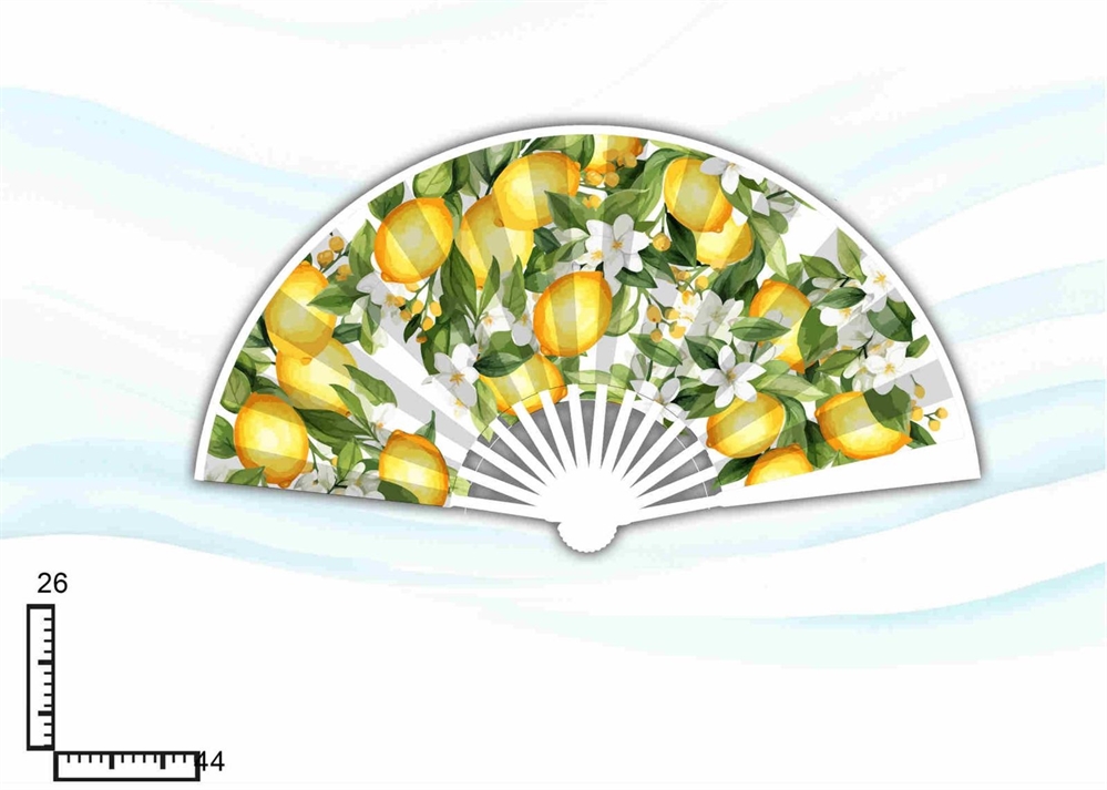 VENTAGLIO PLASTICA DOPPIA STAMPA LIMONI BIANCO