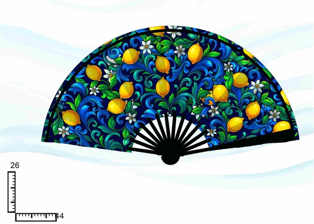 VENTAGLIO PLASTICA DOPPIA STAMPA LIMONI BLU