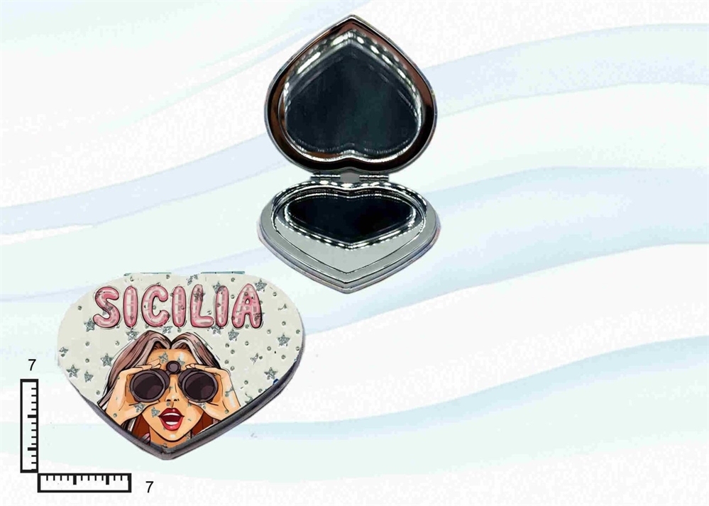 SPECCHIO PIATTO CUORE C/STRASS SICILIA