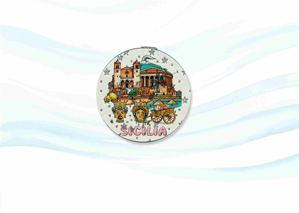 SPECCHIO BOMBATO TONDO C/STRASS SICILIA