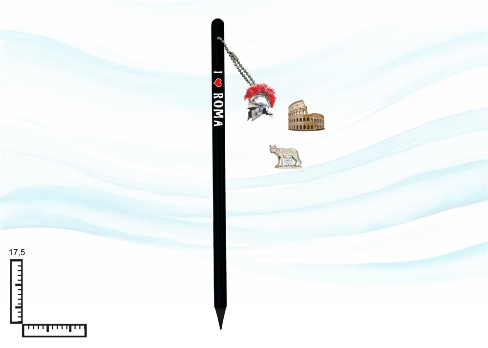 MATITA NERA C/STRASS E PENDENTE ROMA S/3