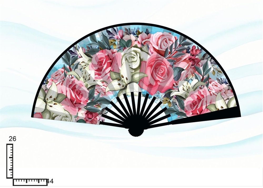 VENTAGLIO PLASTICA DOPPIA STAMPA ROSE ISCHIA