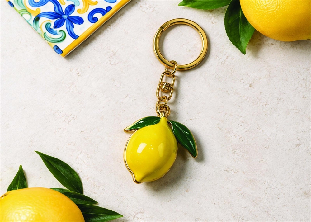 PORTACHIAVI METALLO LIMONE 3D CON FOGLIA