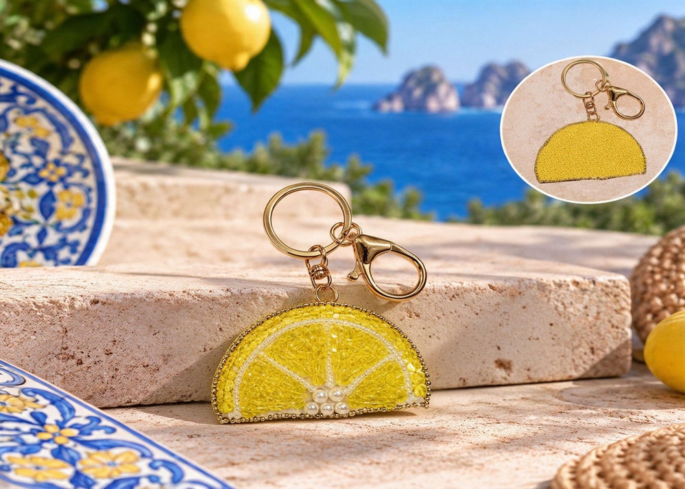 PORTACHIAVI FELTRO E PERLINE FETTA DI LIMONE