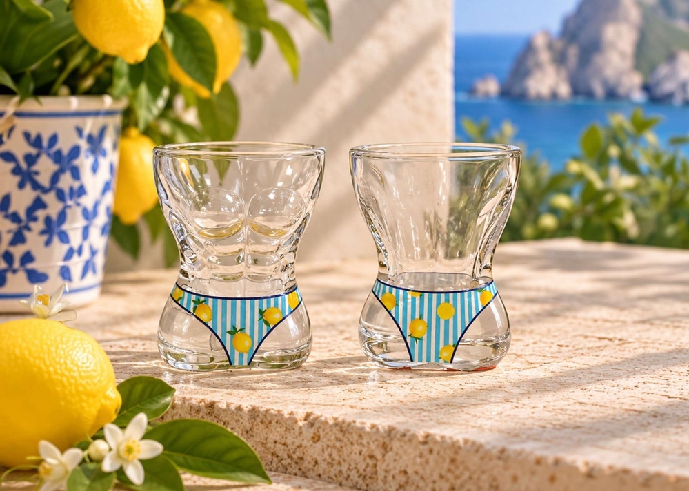 BICCHIERE VETRO RILIEVO HOT UOMO LIMONI