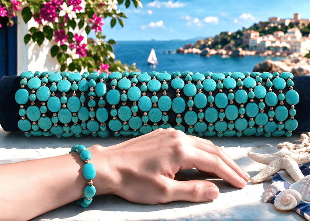 BRACCIALE PIETRA TONDO TURCHESE TUBO 60PZ