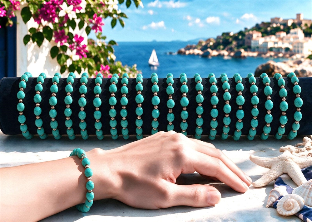 BRACCIALE PIETRA SFERA TURCHESE TUBO 60PZ