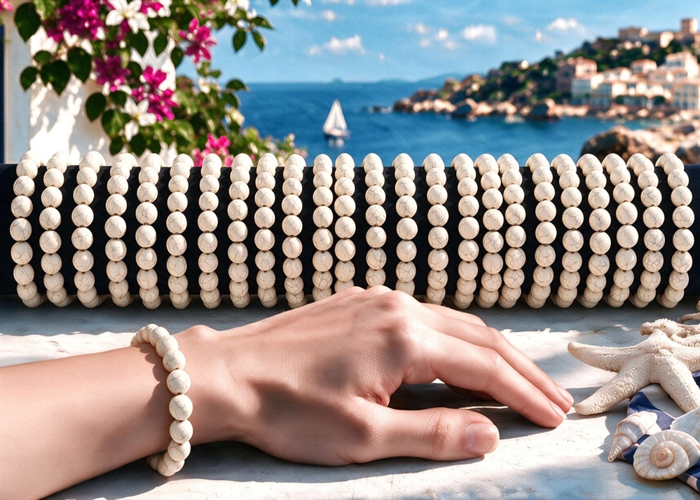 BRACCIALE PIETRA SFERA BIANCA TUBO 60PZ