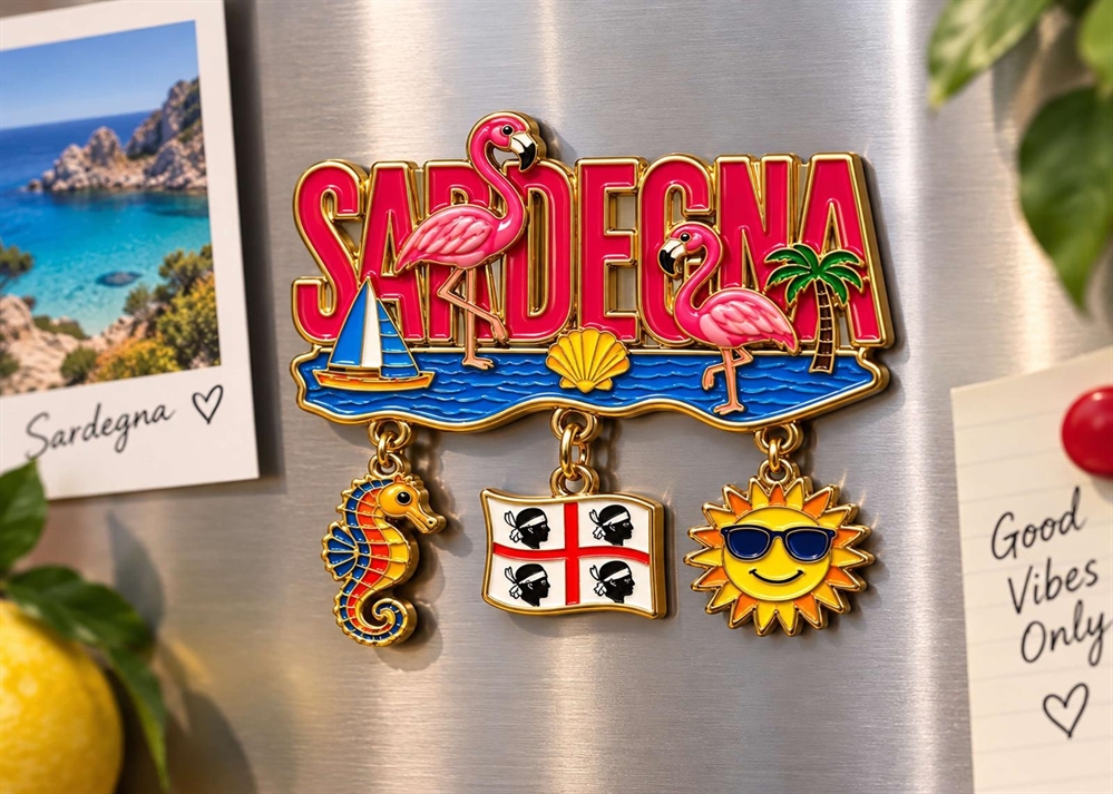 MAGNETE METALLO SCRITTA SARDEGNA C/PENDENTI