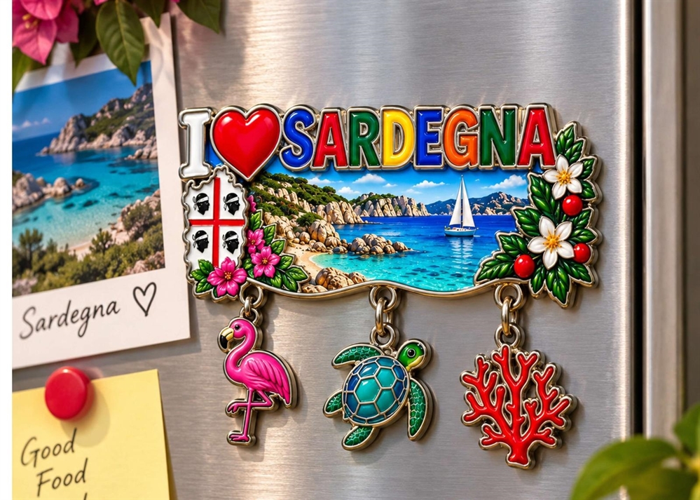 MAGNETE METALLO I LOVE SARDEGNA C/PENDENTI